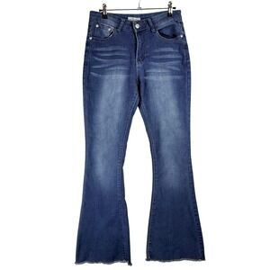 Red Bottoms Women Medium Wash Flare Bell Bottom Jeans Raw Hem RB-101141MW 11/30